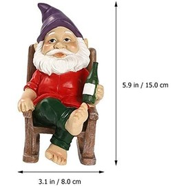 Funny Garden Gnome Dwarf on The Rocking Chair Drinking Resin Statue Sculpture US
