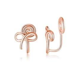 Reffeer 925 Sterling Silver Bow Clip On Earrings Ribbon for Women Earrings Bowknot Cuff Earrings Non Pierced Wrap Earrings (C-Rose Gold Plated)