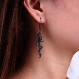Inateannal Punk Snake Dangle Earrings Snake Sword Dangle Earrings Gothic Snake Dagger Earrings Black Snake Hook Earrings Jewellery for Women and Girls, Zinc