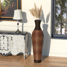 39" Tall Elegant Dark Brown Finish Designer Living Room Floor Vase Home Decor Accent