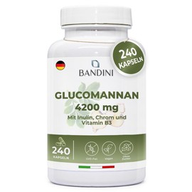 Bandini® Glucomannan Forte 4,200 mg per Daily Serving - 240 Capsules - Enriched with Chrome, Vitamin B3 and Inulin - High Dose Supplement