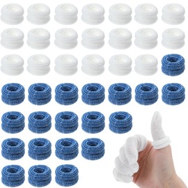 40Pcs Cotton Finger Cots Bandage, Breathable Tubular Bandage Finger Protectors for Wounds, Elastic Fingertip Bandages Cot Sleeves for Thumb Sprains Scald Protection Gardening Fitness (White Blue)