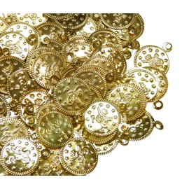 Pack of 100 Metal Coin Beads Ottoman Tugra Sequins 18 mm Jewellery Charms Pendant for Belts, Hair Accessories, Oriental, Headpiece, Belly Dance Costume (Gold)