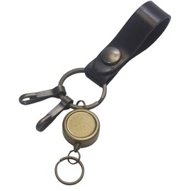 Highstyle Tochigi Leather & Reel Key Hook Antique Color Belt Loop Key Chain, antique/black