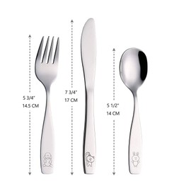 ANNOVA Children's Flatware 6 Pieces Set - Stainless Steel Cutlery/Silverware 2 x Safe Forks, 2 x Dinner Knife, 2 x Dinner Spoon - Safe Kids Toddler Utensils Lunch Box (Engraved Dog Cat Bunny)