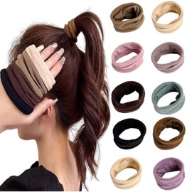 YFFSFDC Hair Bands, Set of 10, Non-Trace Hair Elastics, Jersey Hair Elastics, Seamless, Simple, Korean Style, Wide, Fashionable, Adults, High Elasticity, Fashion, Plain, Elegant, Small Arm Elastic (Color B)