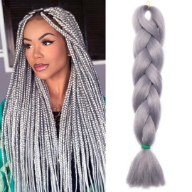 Benehair Braids Extensions, Jumbo Synthetic Hair for Braiding, Box Braids, Hair Extension for Braiding, Grey Hair Braids Extension for Women, Girls, Grey, 60 cm
