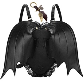 Puyang Fashion Gothic Black Bat Heart Wings Goth Punk Lace Lolita Wing Bag Backpack