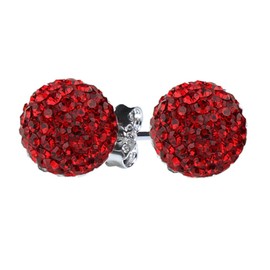 BAYUEBA 925 Sterling Silver Red Sparkle Crystal Disco Ball Stud Earrings for Women 8mm 10mm, 10mm, Resin, crystal