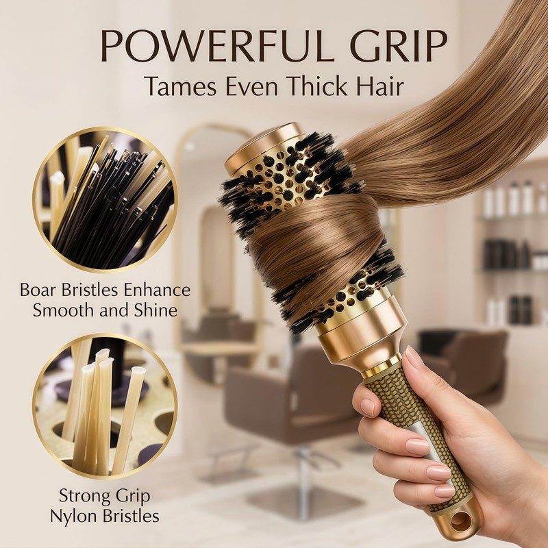 Round Brush,Hair Brush with Boar Bristles,Nano Thermal Ceramic & Ionic