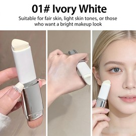 2 in 1 White Korean Color Changing Foundation Stick with Brush, Cover Cream Stick Foundation, Moisturizing Long-Lasting Hydration Makeup, Light Coverage Concealer, (01-Ivory White)