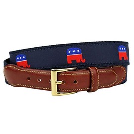 Country Club Prep GOP Elephant Leather Tab Belt in Navy on Navy Canvas