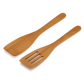 Linnuo Wooden Spatula Set of 2 30 cm – Protection Against Scratches for Pan – Kitchen Aid Made of Fine Cherry Wood – Heat Resistant, Antibacterial – 100% EU Natural Product – Plastic-Free & Healthy –