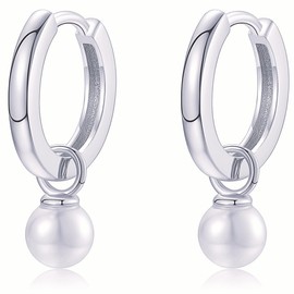 Dainty Pearl Hoop Earrings in Silver | 5MM | Pearl Charm Huggies for Everyday | Small Classic Pearl Drop Hoop Earrings