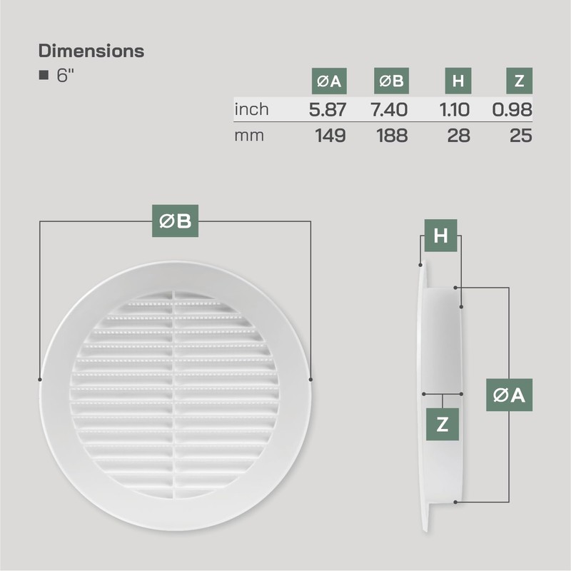 Vent Systems 6'' Inch - Pack of 10 - White