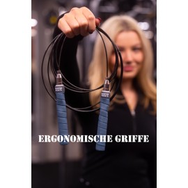 Mister Nick's Speed Jumprope Jump Rope with Ball Bearings, Inward Leaded Cable, 2 x Steel Cable (Coated), 1 x Protective Hose, 2 Handles, 1 x Storage Bag (Blue)