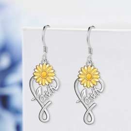 Daixiya Sunfolwer Earrings for Women Gold Plated 925 Sterling Silver Christian Faith Sunflower Earrings Christian Jewelry Gifts for Women
