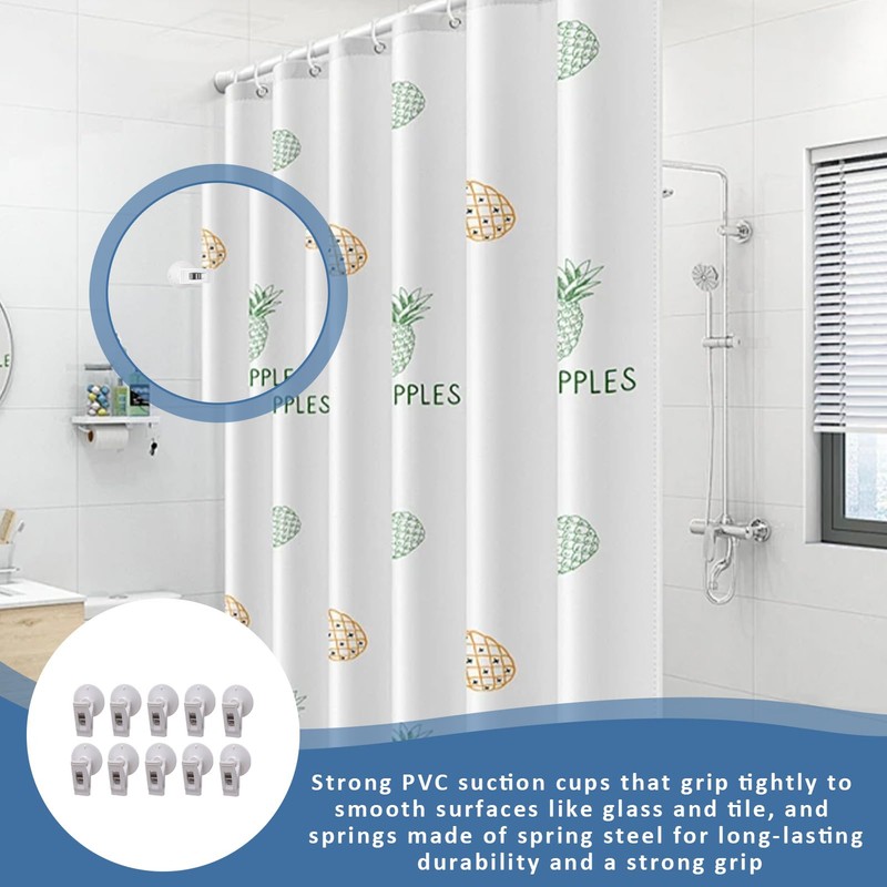 10 Pcs Suction Cup Clips,Shower Curtain With Suction Cups,Shower Curtain