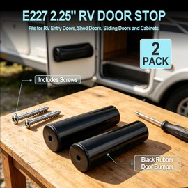 E227 2.25" RV Door Stop, Black Rubber 2 1/4' Door Bumper, 2 Pack