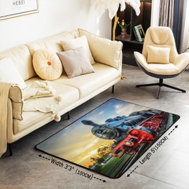 Erosebridal Train Area Rugs for Girls Boys, Retro Vehicles Living Room Rugs for Kids Child, Large Steam Train Non Slip Area Rug, 3D Vintage Truck Car Carpet, Kids Car Theme Area Runner Rug, 3x5