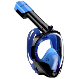 LUXPARD Snorkel Mask, Full Face Diving Mask for Adults and Children, Anti-Fog, Anti-Leak, 180 Panoramic Wide View Diving Mask (Black & Blue, S/M)
