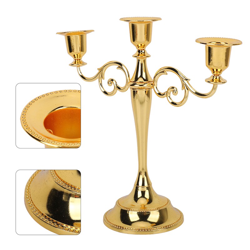 Metal Candle Holder 3 Arms High Gloss Retro Exquisite Candlestick