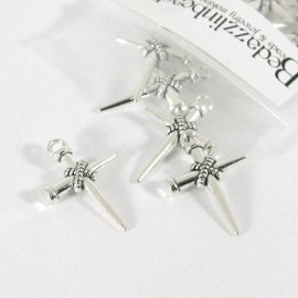 Bedazzlinbeads 4 Antique Silver Metal 1 inch Nail Cross Jewelry Pendant Charms for Necklaces