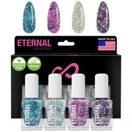 Eternal Colección - Juego de 4 piezas: esmalte de uñas de larga duración, secado rápido, brillo espejo, acabado endurecedor, brillante y brillante, 0.46 onzas líquidas cada una (CONFETTI PARTY)