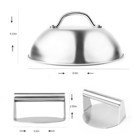 Rixordd Professional Grill Press & Melting Dome Kit - 5.5" Burger Smasher with 8.9" Basting Cover, Food-Grade Stainless Steel Griddle Accessories for Indoor/Outdoor Flat Top Cooking