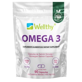 Wellty Omega 3 Salmón Noruego Epax® 90 Cápsulas. El aceite de pescado Epax® está ultraconcentrado en omega 3 con un 40% de EPA y un 30% de DHA. Cápsula de Gelatina Blanda, Bottle Free.