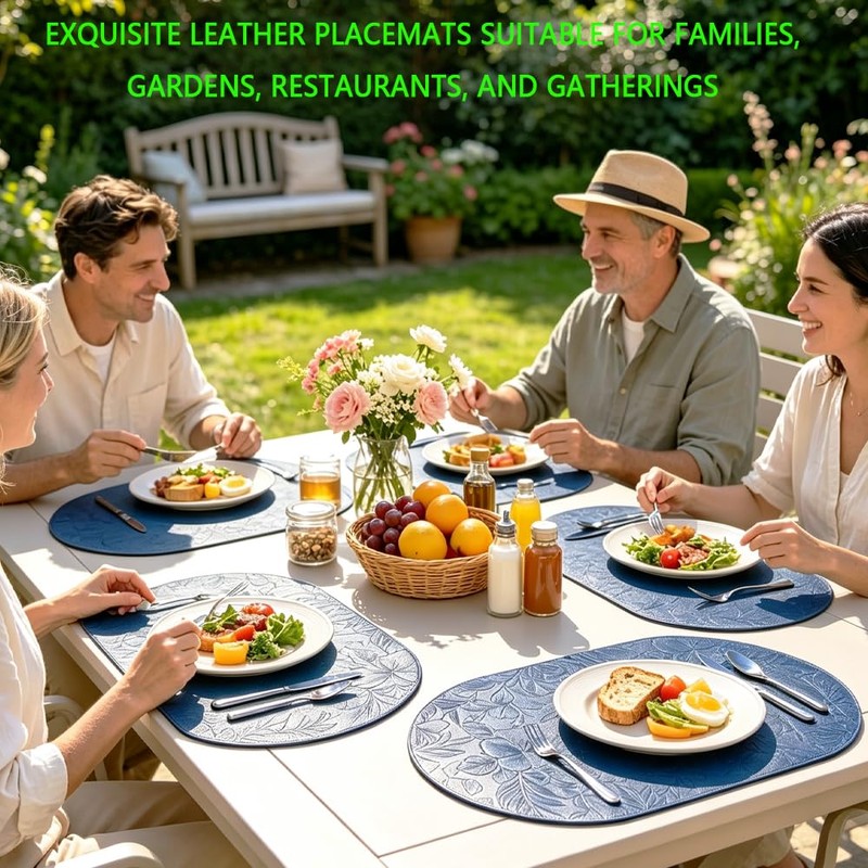 Oval placemats Set of 8, Heat Resistant Faux Leather Place