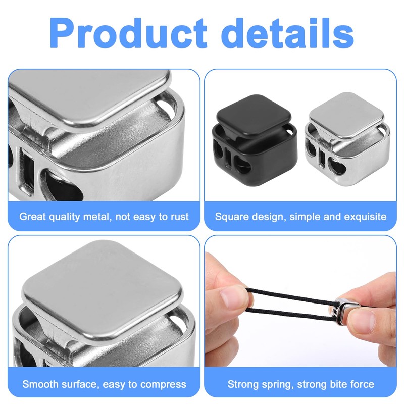 Gosknor 12pcs Heavy Duty Cord Locks, Double Hole Metal Press