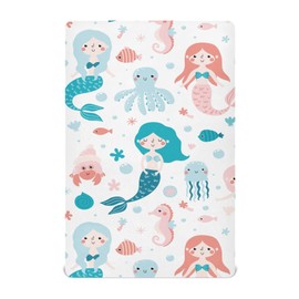KICPOAY Fitted Crib Sheets Cute Mermaid and Octopus Stretchy Portable Playard Sheets for Baby Toddler, Breathable Soft Mini Crib Mattress 52 x 28 in for Boys and Girls