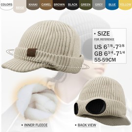 Clakllie Visor Beanie Hat with Goggles Newsboy Knitted Hat for Men Stylish Watch Cap Brim Warm Ski Skull Cap,Beige