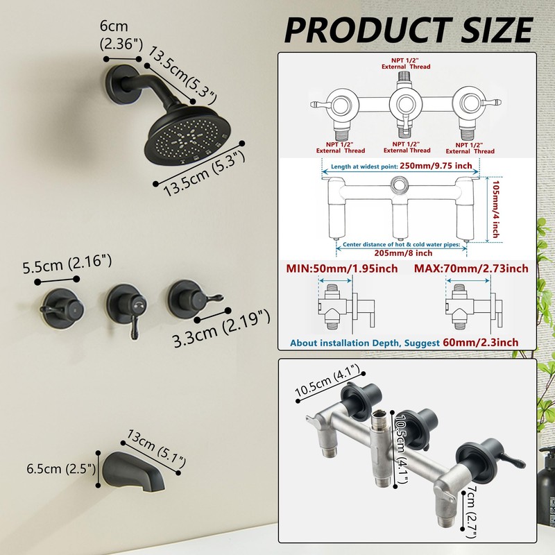 LUOGULIANG 3 Handle Tub Shower Faucet Set, Bathtub Shower Trim