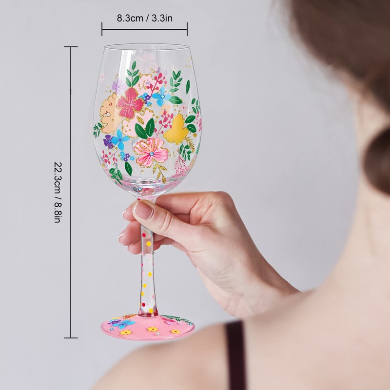 NymphFable Bunte Weingläser Wildblumen Personalisiertes Handgemalt Weinglas Geburtstagsgeschenk für Frauen
