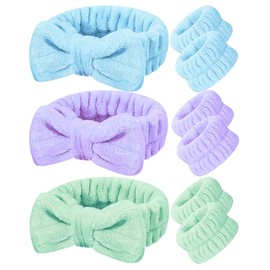 VERALY.MX Set 3 Diademas y Muñequeras Skincare Cuidado Facial Para Sujetar El Cabello Aplicar Mascarillas Tratamientos Faciales Y Cosméticos Spa En Casa (Celeste/Lila/Menta, Unitalla)