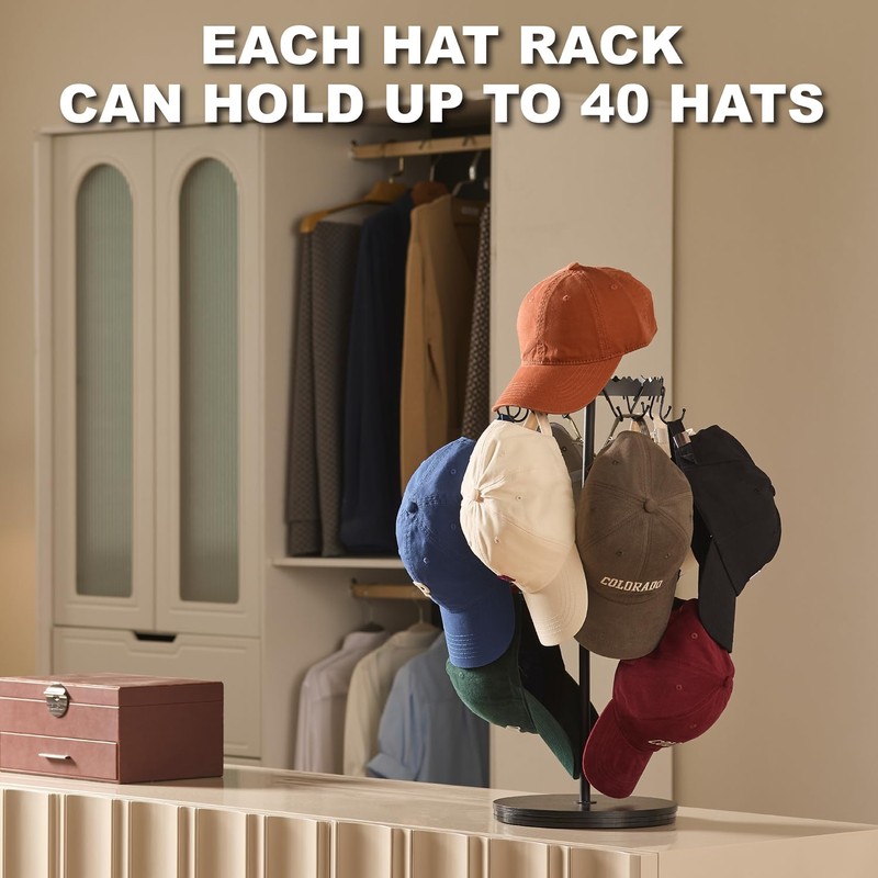 BeeOwner Rotating Hat Organizer for Baseball Caps, 3-Tier Merchandise Display