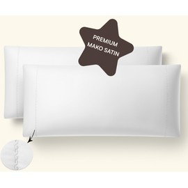 Amqua Mako Satin Pillowcase 40 x 80 cm Cotton (Set of 2) White with Embroidery Satin Cushion Cover 80 x 40 cm 40 x 80 cm Pillowcase Soft Like Silk Pillowcase 40 x 80 cm Pillowcase 40 x 80 cm Mako
