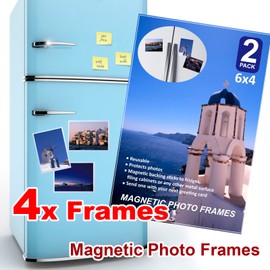 Magnetic Photo Frames Fridge, 4 x 6 4x6 inches 4 pcs, Picture Magnet Pocket Reusable for Refrigerator Notes Pack Holds Sleeves Idea Home Holder Decorations Frame White Pictures Inch Photos Clear
