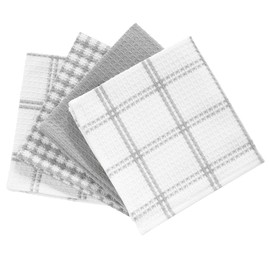 T-fal Premium Kitchen Towel (4-Pack), 12"x13" Highly Absorbent, Super Soft Long Lasting 100% Cotton Flat Waffle Dish Towel for Washing Dishes, Gray