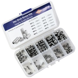 304 Stainless Steel Socket Set Screws Assortment Kit(200Pcs), M3 M4 M5 M6 M8 Hex Allen Head Grub Screws, Metric