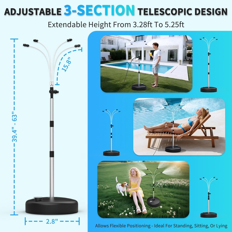 Portable Standing Misting Cooling System - 4 Nozzles DIY Sprayer
