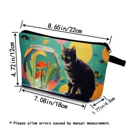 YULUENZE Cat Near Fish Tank Makeup Bag Cute Small Organizer Bag with Zipper Cat Near Fish Tank Cosmetic Bag Aesthetic Birthday Present for Women Sisters Friends -2