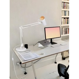 TORCHSTAR Tall Swing Arm Desk Lamp with Wooden Accent, Adjustable Large Size Max Height 29.7", E26 Base Metal Task Lamp, Office Desktop Lamp with On/Off Switch, for Reading, Study, Workbench, White