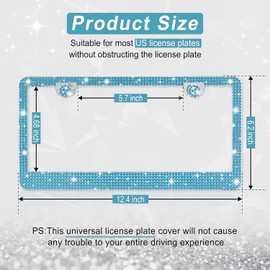 Amiss Bling License Plate Frame for Women, 1Pack Rhinestone Handcrafted Crystal Premium Stainless Steel, Stainless Steel Car Decorative Accessories with Diamond Sparkle Glitter Caps (Blue)