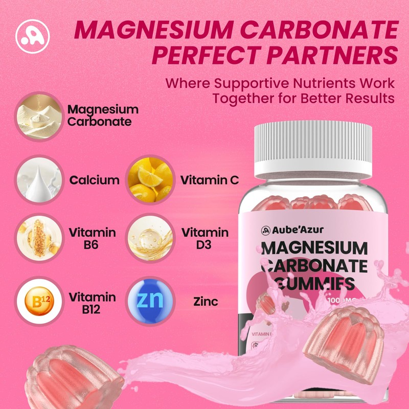 Magnesium Carbonate Gummies 500mg, Muscle & Digestive, Women & Men,