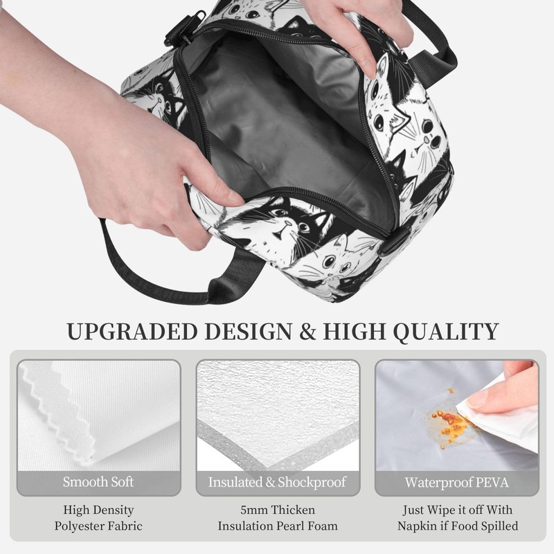 bassyil Cat Insulated Lunch Bag Reusable Lunch Box With Adjustable