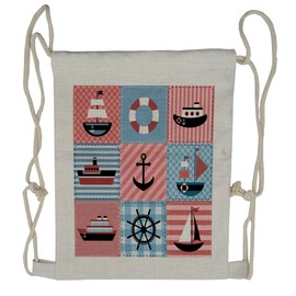 Lunarable Marine Drawstring Backpack, Sailboat and Ship, Sackpack Bag