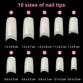 Beainfir 500-piece nail tip set, French artificial fake art nail tips, 10 sizes, DIY acrylic fake nails with box, nail brush, cuticle pushing and nail file